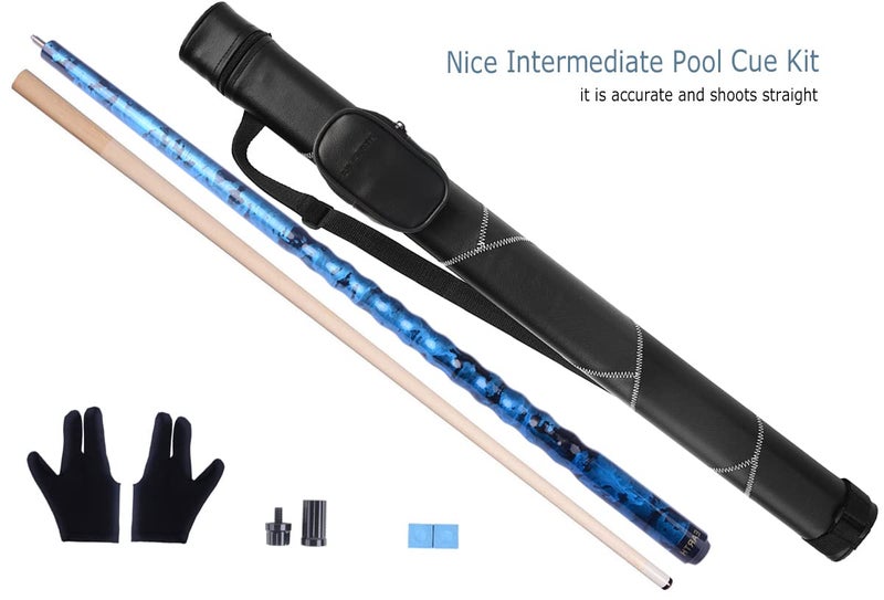 AB Earth Ergonomic Design 13mm Tip 58" Maple Pool Cue Stick Kit with Hard Case (Blue, 20oz) - Image 2